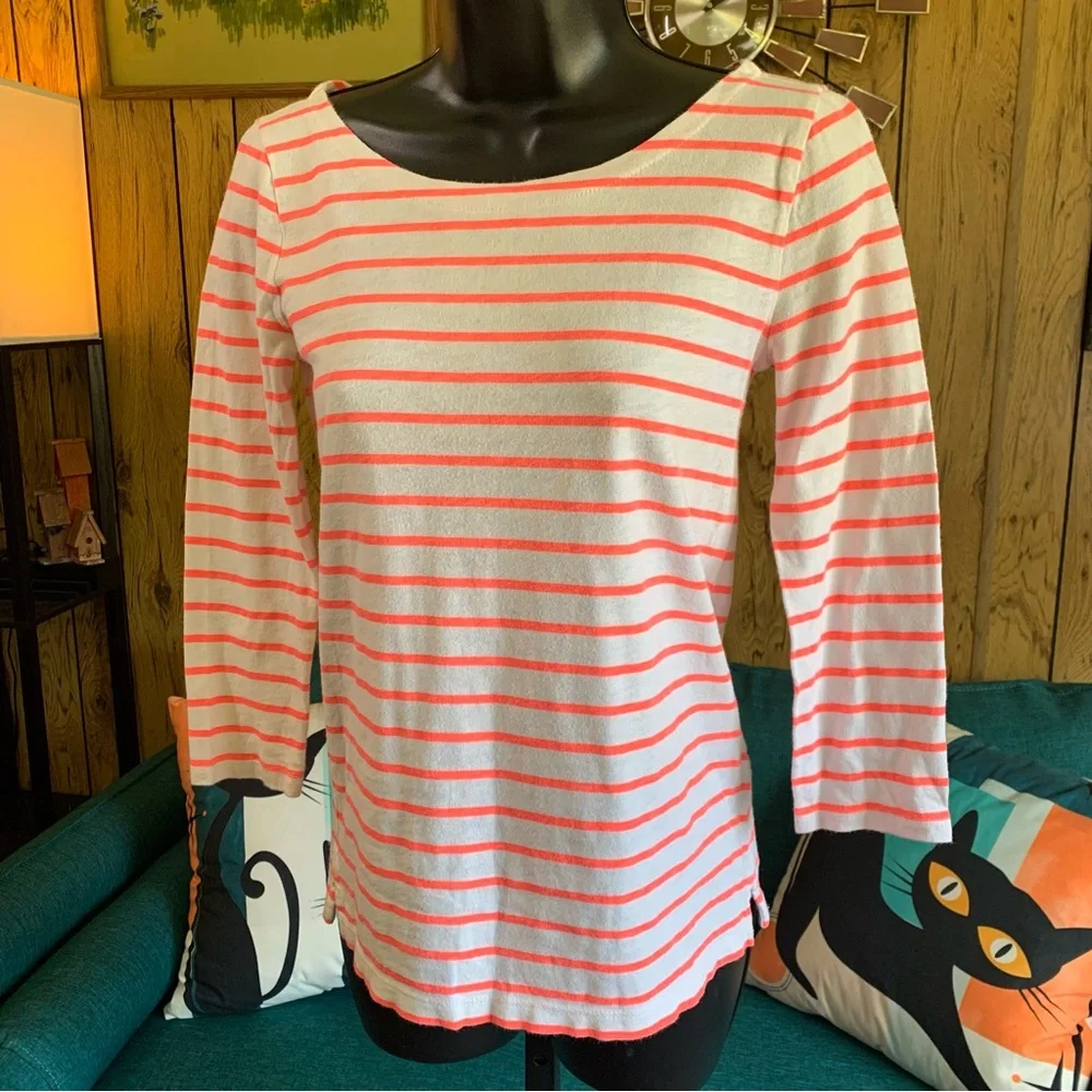 J. Crew 100% Cotton Neon Coral Stripes Top